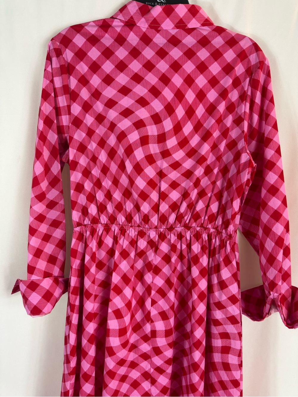 Scoop women dress Red Pink Gingham Twist-Waist Midi Shirt Dress size: L - Picture 15 of 17
